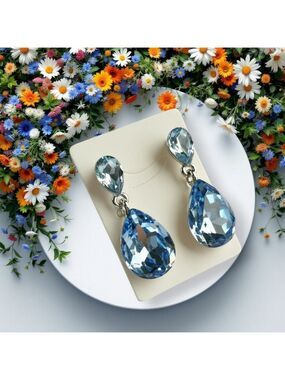 Swarovski Elements Blue Crystal drop earrings prom wedding 🆕
